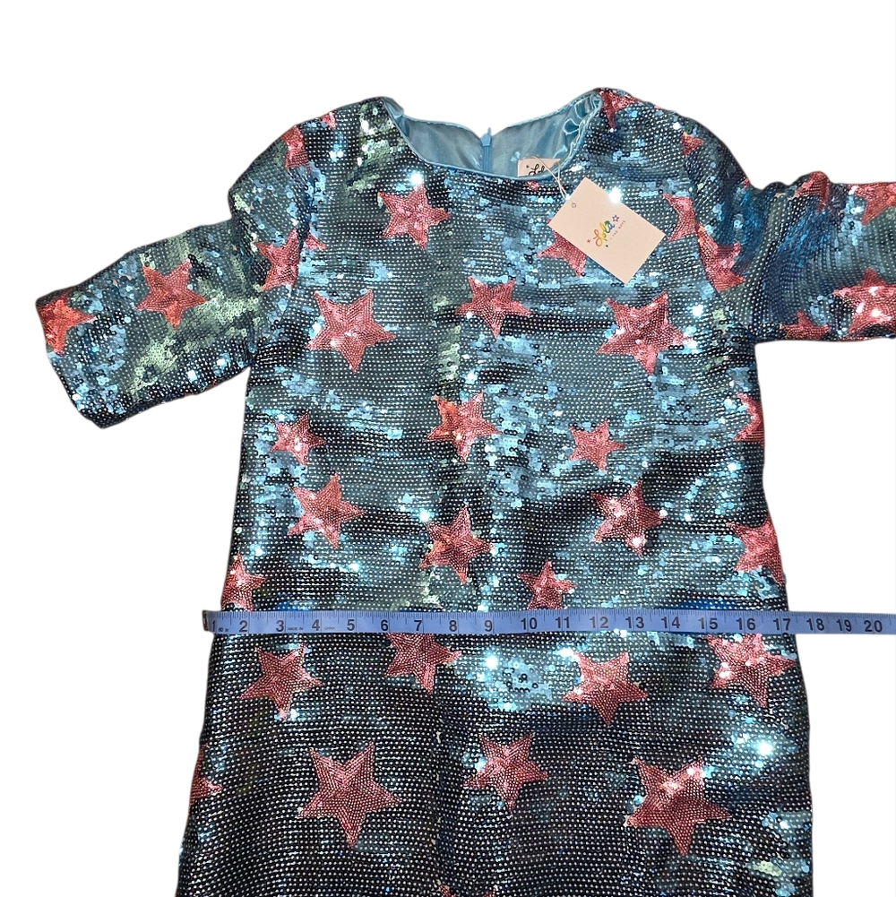 Lola + The Boys All Over Star  Girls 14 Sequin Star Dress Blue Pink NWT Party - Picture 9 of 13